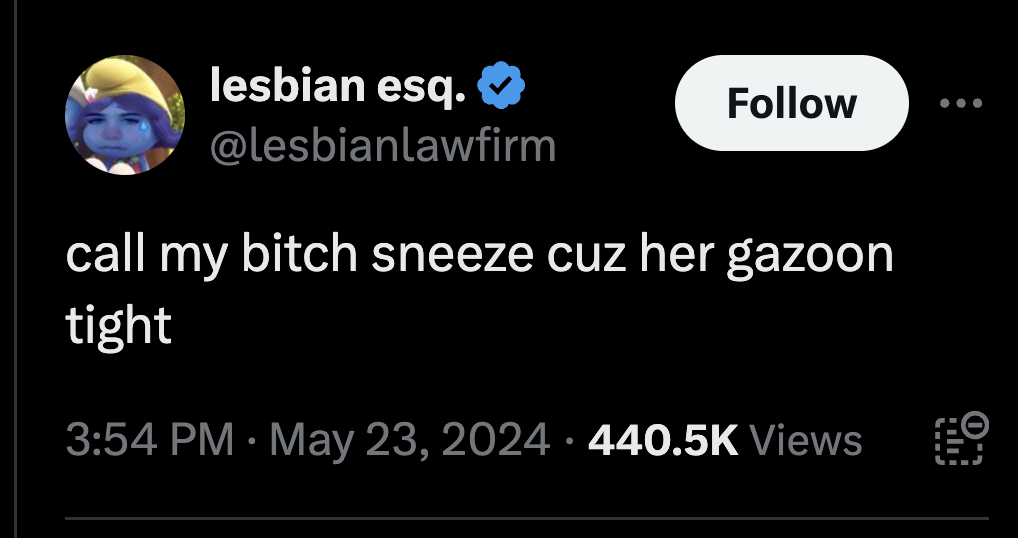 screenshot - lesbian esq. call my bitch sneeze cuz her gazoon tight Views